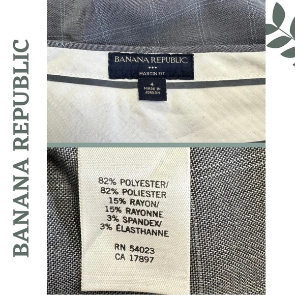 Banana Republic Martin Fit Check Trouser Grey Blue  Size 4 - Picture 6 of 7